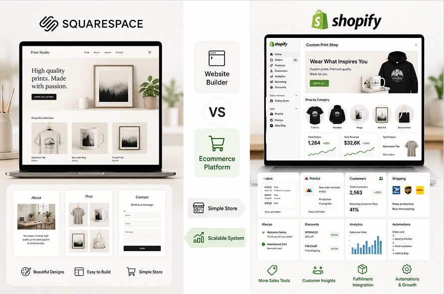 Squarespace vs Shopify for Custom Print Shops: What’s  the Main Difference?